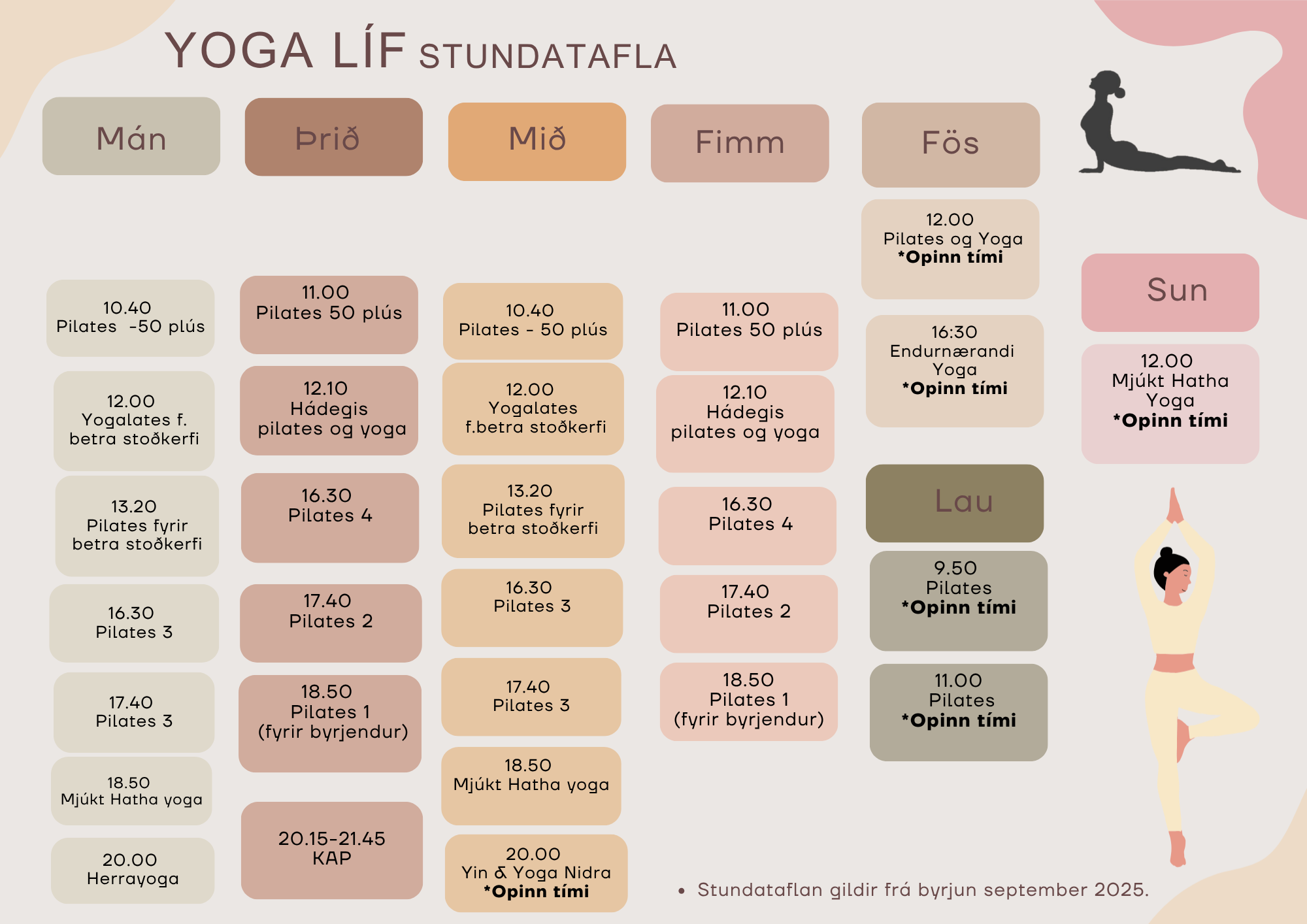 Yoga Líf Stundatafla
